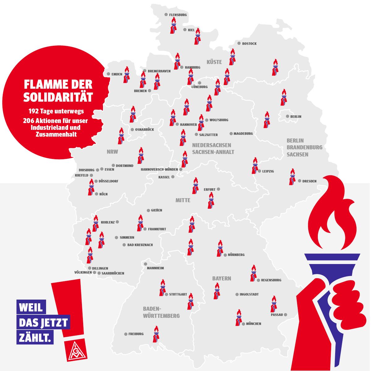 Deutschlandkarte zur Aktion Flamme der Solidarität
