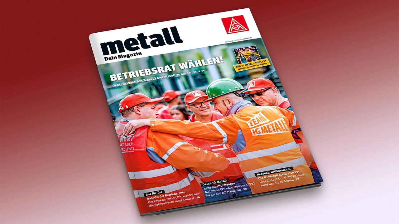 Cover der Ausgabe 2 / 2026 des IG Metall-Mitgliedermagazins „metall“