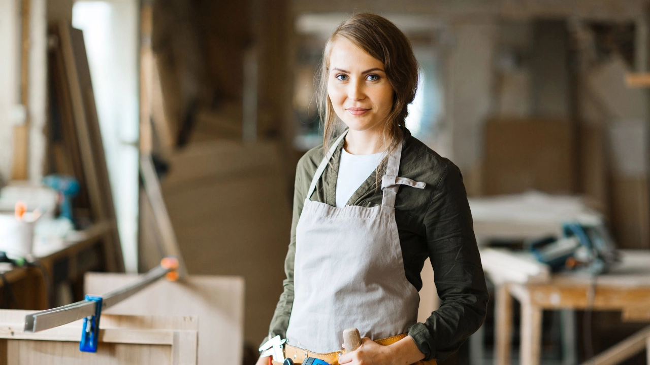 Schreinerin in einer Werkstatt