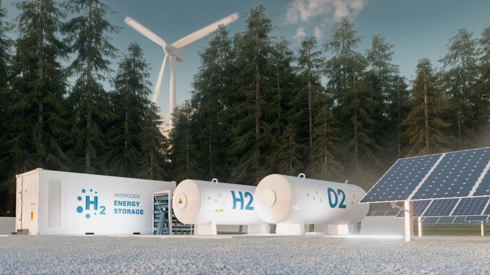 Wasserstoff-Energiespeicher aus Windkraftanlagen und Photovoltaik