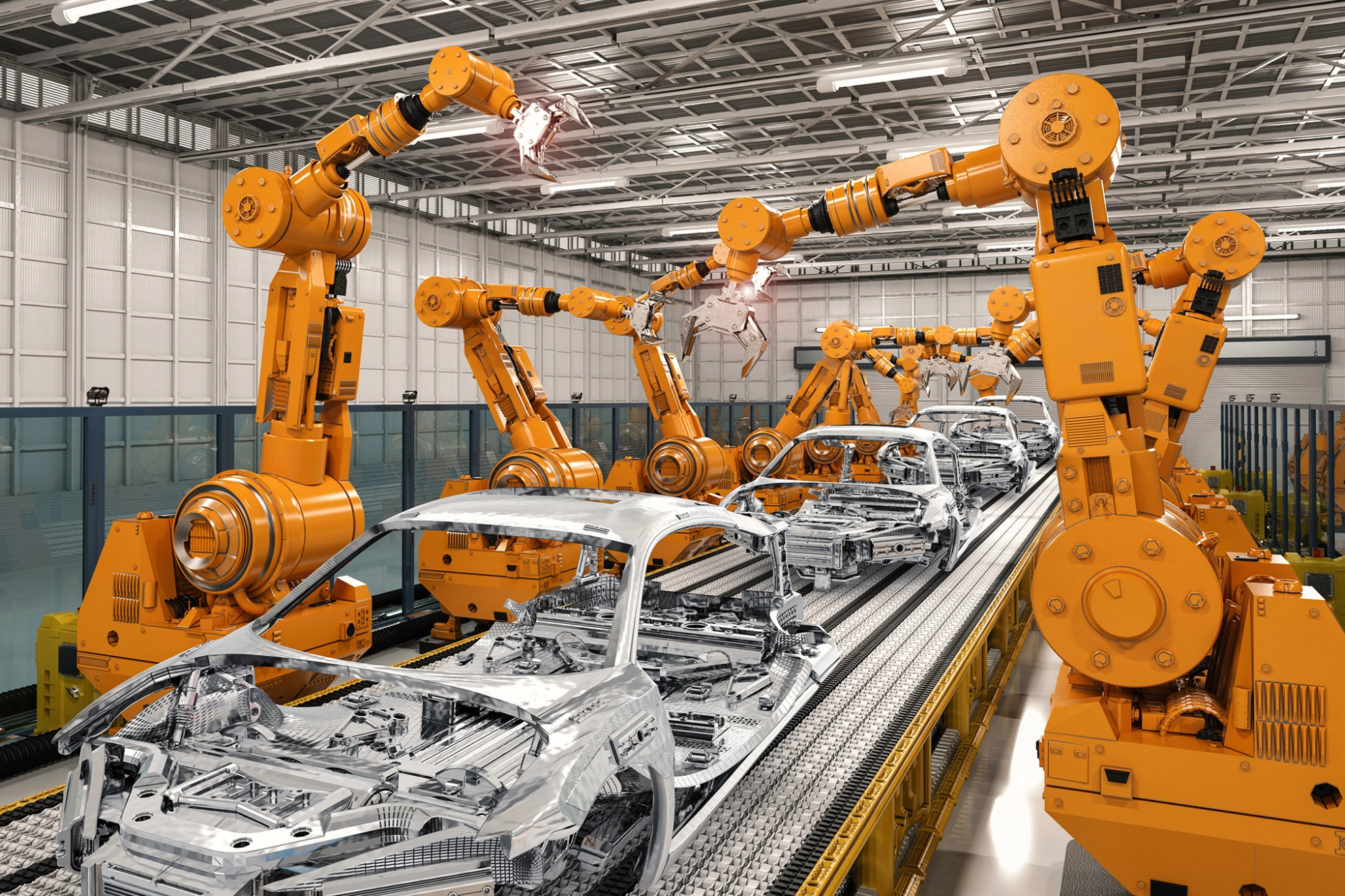 Roboter-Montagelinie im Automobilwerk.