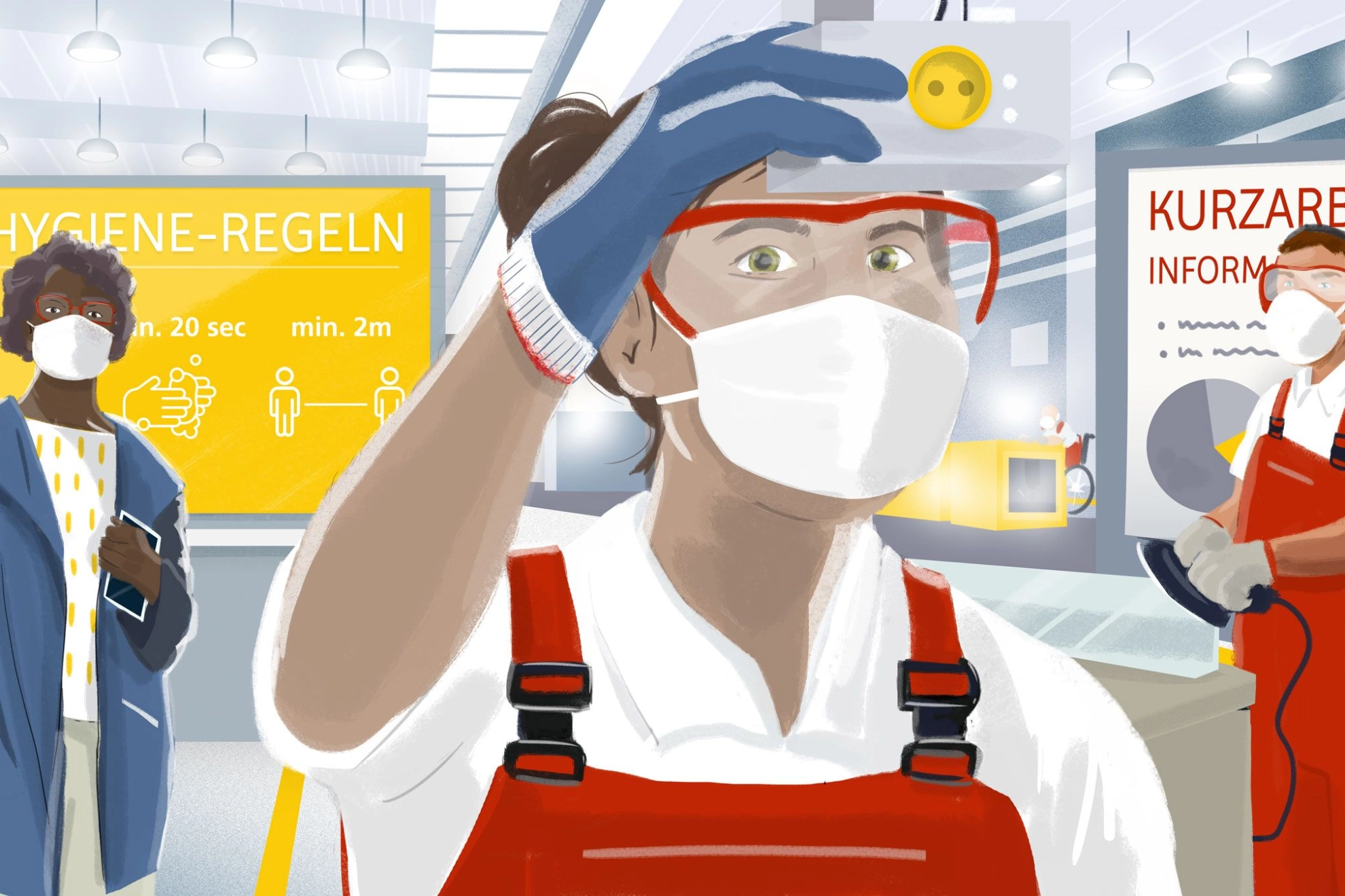 Illustration einer Kurzarbeiterin während der Corona-Krise