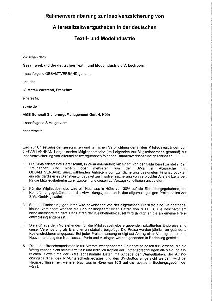 Bekleidungsindustrie: Rahmenvereinbarung Insolvenzschutz