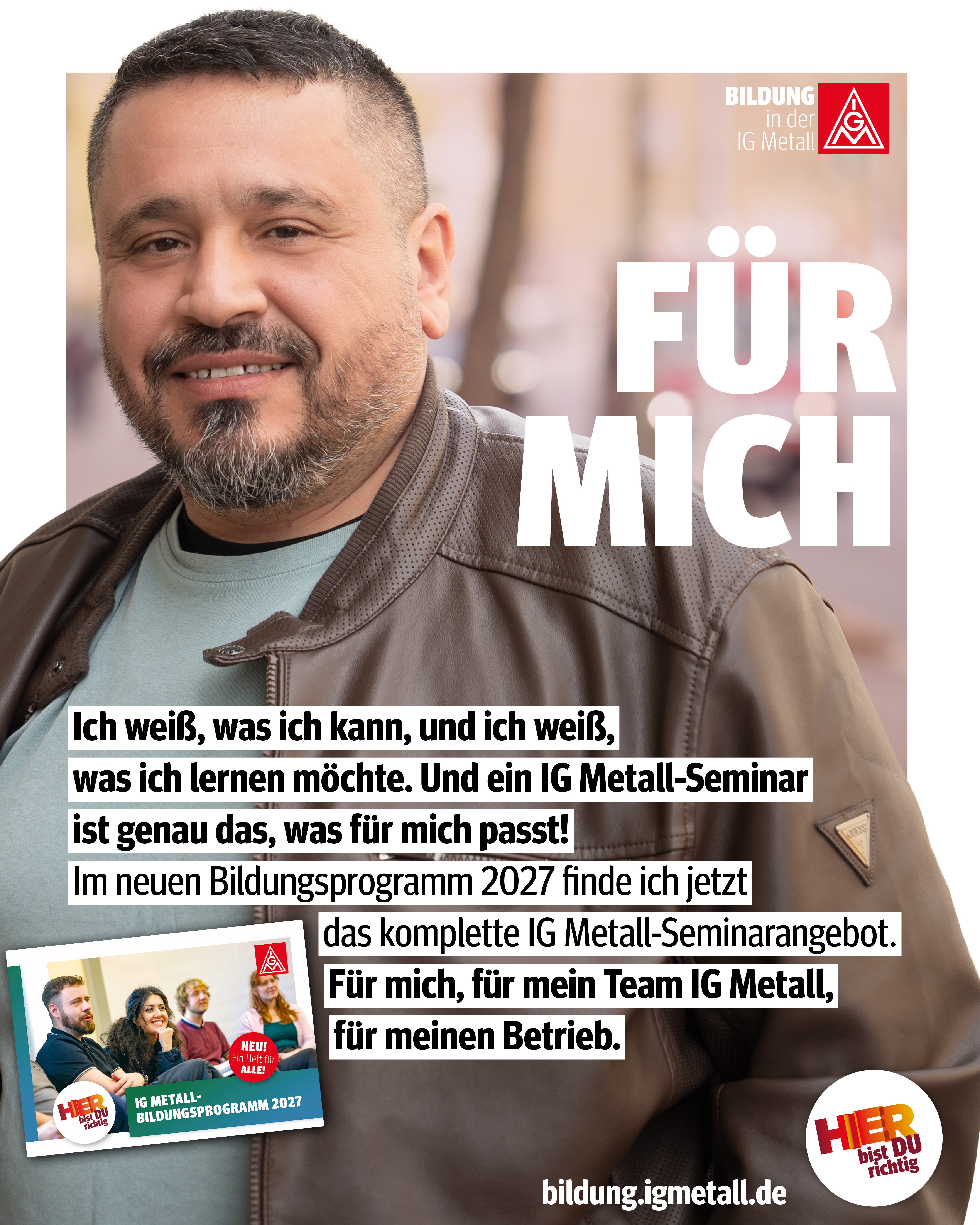 Social Media Kacheln zur Bewerbung des IG Metall-Bildungsprogramms 2027