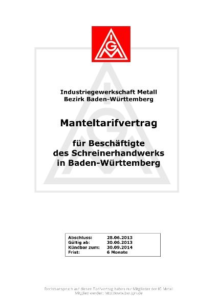 Schreiner-Handwerk: Manteltarifvertrag