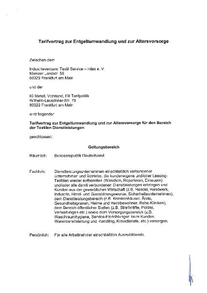Textile Dienste: Entgeltumwandlung