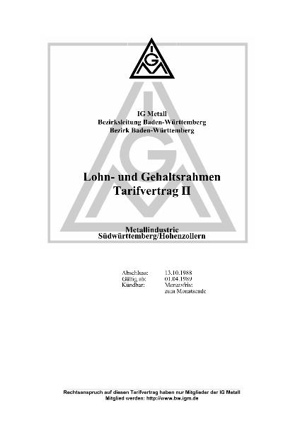 M+E-Industrie (SW/HZ): Lohn- und Gehaltsrahmen II