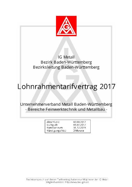 Feinwerktechnik-Handwerk: Lohnrahmentarifvertrag