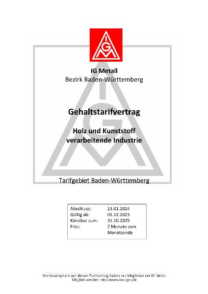 Holz- und Kunststoffindustrie: Gehaltstarifvertrag