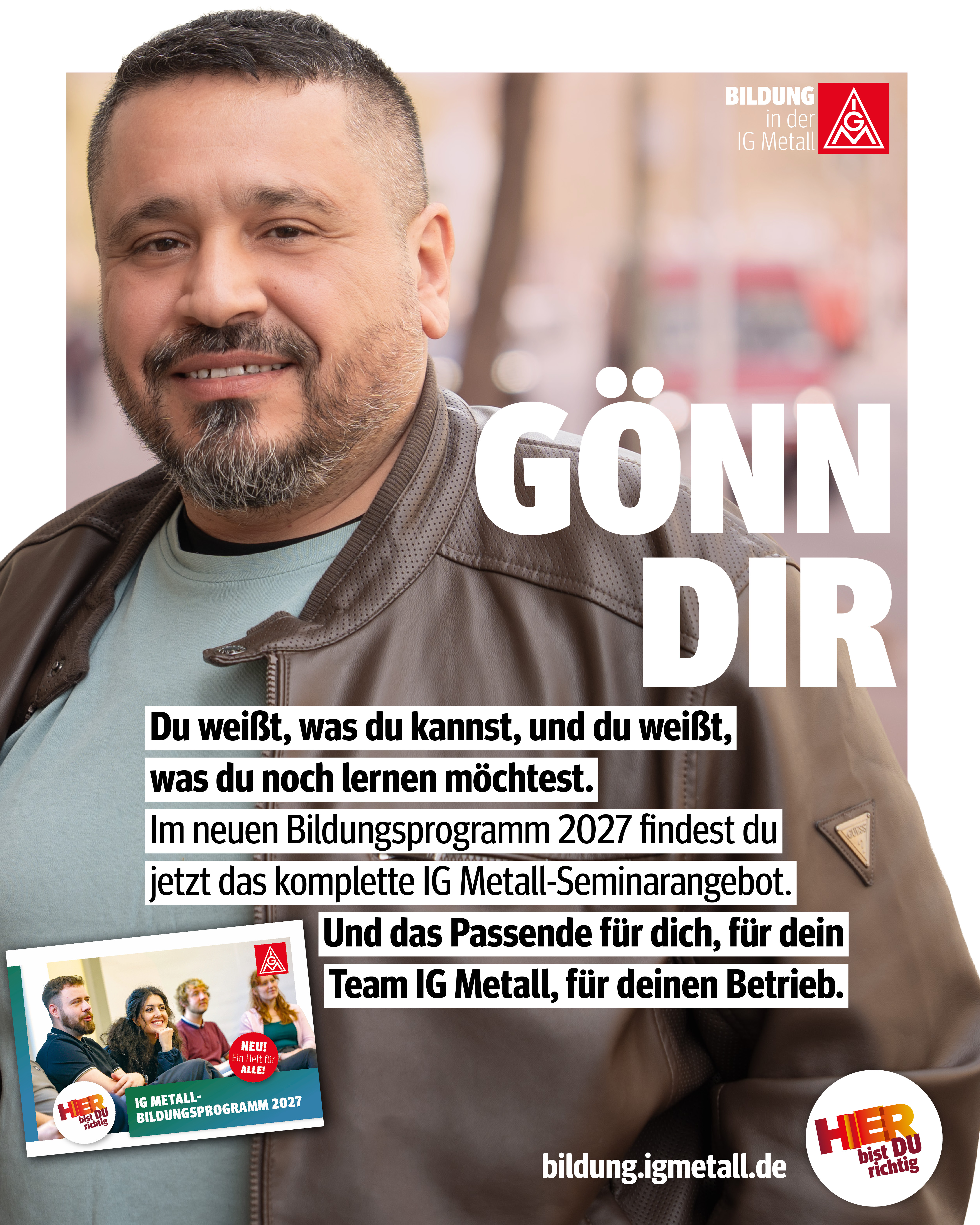 Social Media Kacheln zur Bewerbung des IG Metall-Bildungsprogramms 2027