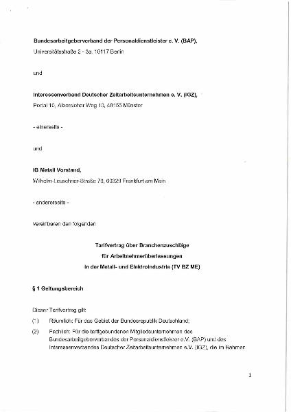 M+E-Industrie Leih- und Zeitarbeit: Branchenzuschläge für Arbeitnehmerüberlassungen
