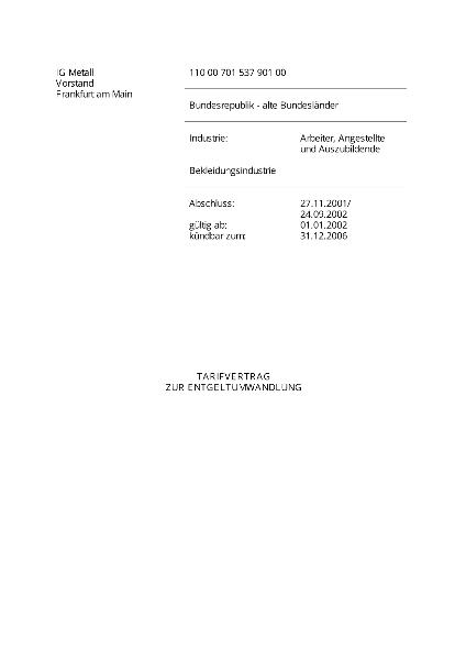 Bekleidungsindustrie: Entgeltumwandlung