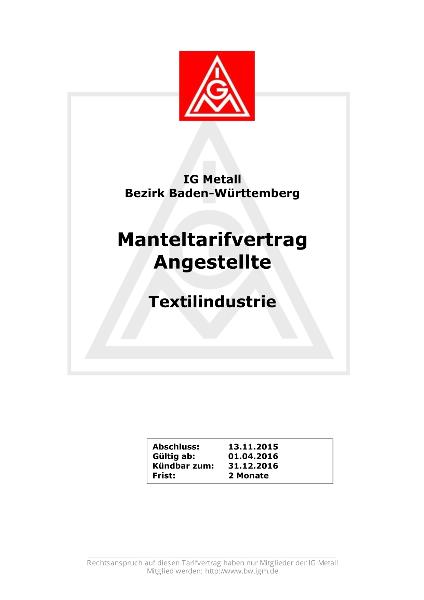 Textilindustrie: Manteltarifvertrag für Angestellte