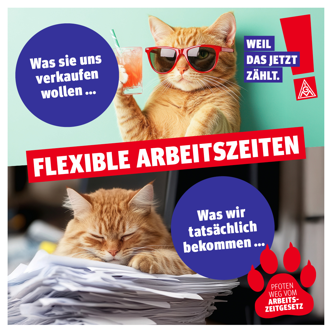 Die Plakate und Grafiken können genutzt werden, um die kontroverse Debatte rund um das Arbeitszeitgesetz in den Betrieben und Netz zu begleiten.
