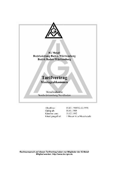 M+E-Industrie (NW/NB): Montageabkommen