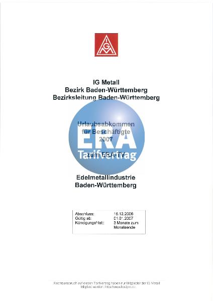 Edelmetallindustrie ERA: Urlaubsabkommen