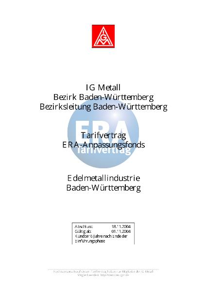 Edelmetallindustrie ERA: Anpassungsfonds