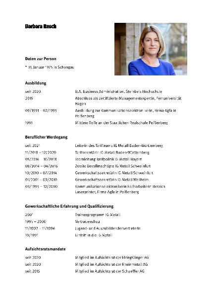 Lebenslauf von Barbara Resch.