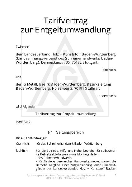 Schreiner-Handwerk: Entgeltumwandlung