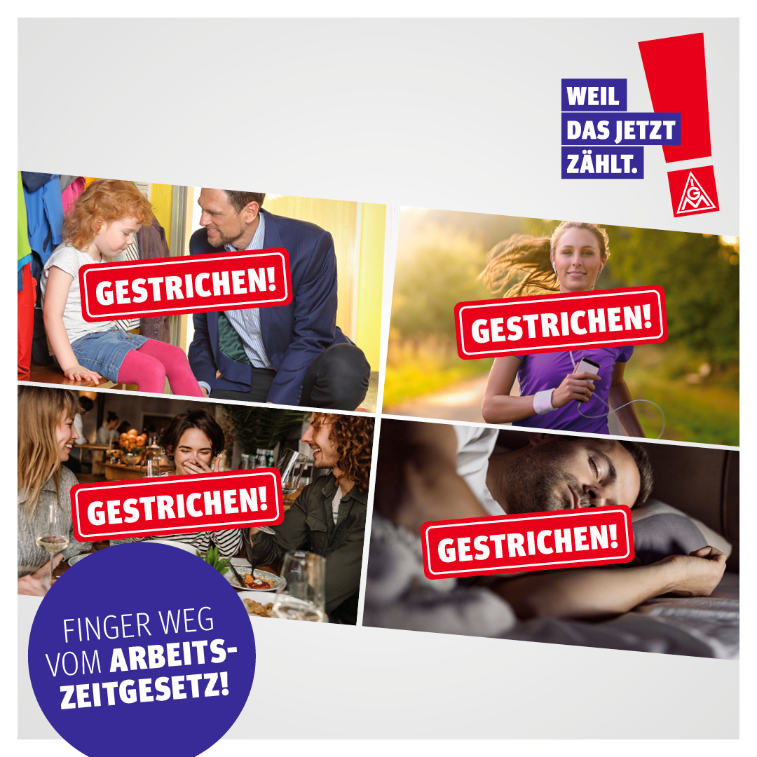 Die Plakate und Grafiken können genutzt werden, um die kontroverse Debatte rund um das Arbeitszeitgesetz in den Betrieben und Netz zu begleiten.
