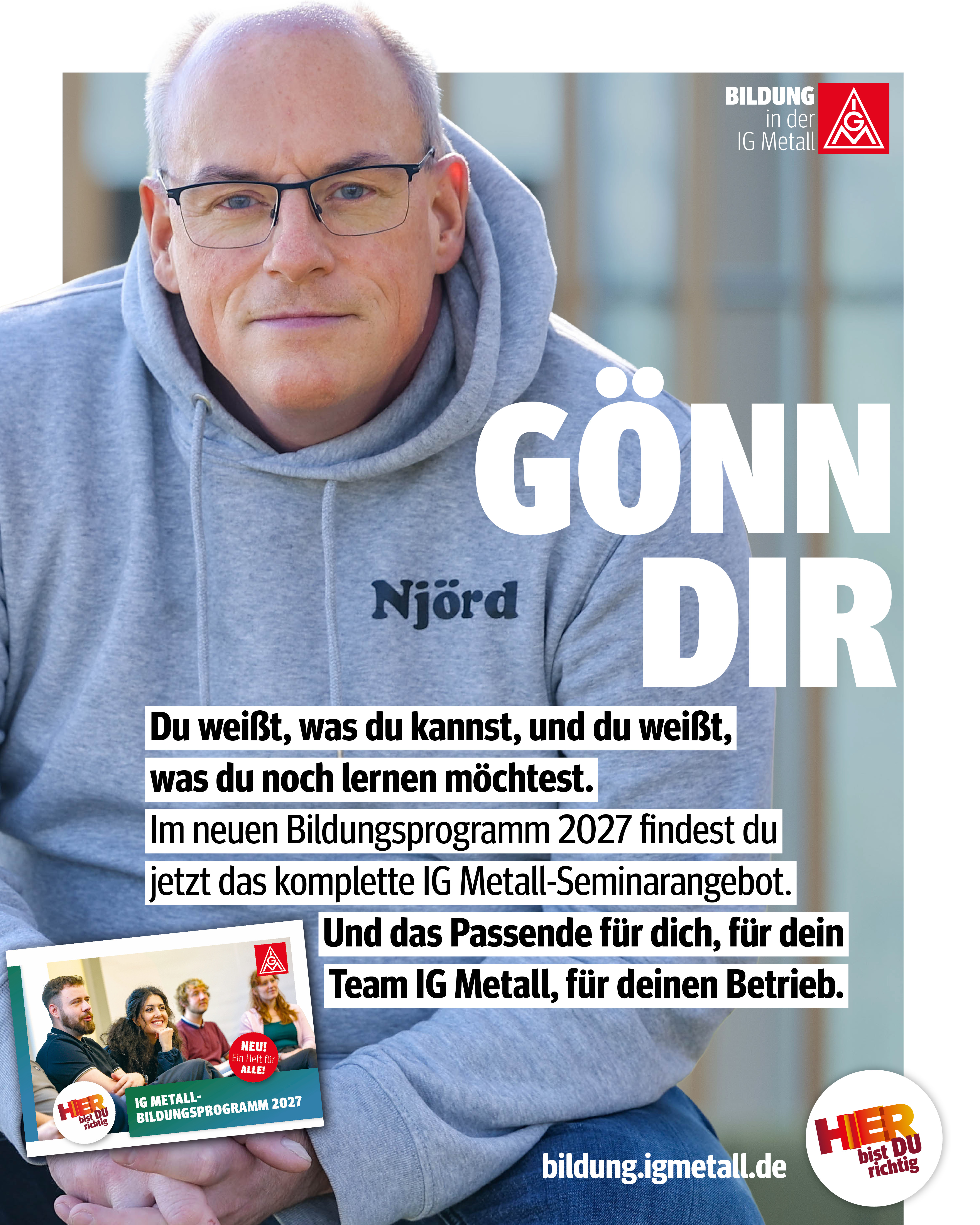 Social Media Kacheln zur Bewerbung des IG Metall-Bildungsprogramms 2027