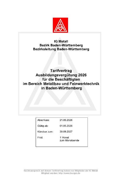 Metallbau-Handwerk: Tarifvertrag Ausbildungsvergütung 2026