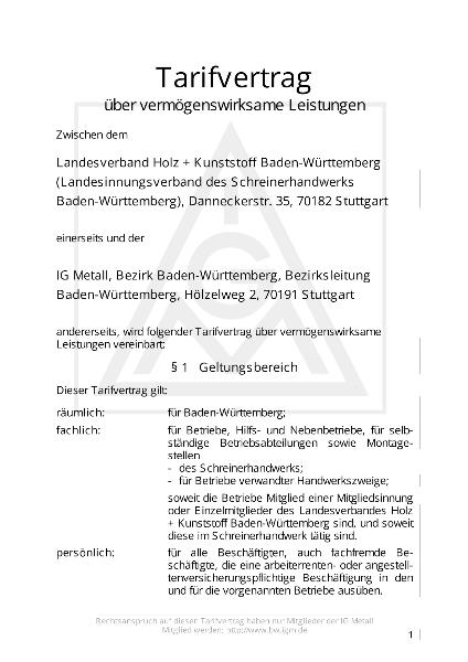 Schreiner-Handwerk: Vermögenswirksame Leistungen