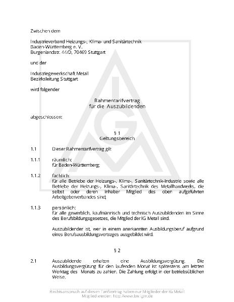 Technische Gebäudeausrüstung: Rahmentarifvertrag für Auszubildende