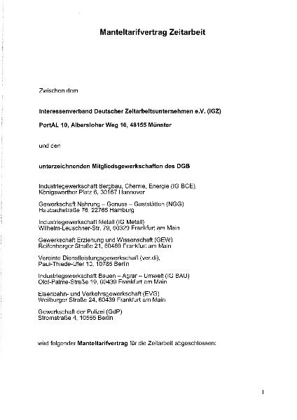 DGB-iGZ: Zeitarbeit – Manteltarifvertrag