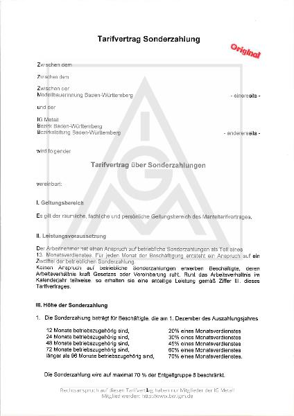 Modell- und Formenbau: Betriebliche Sonderzahlung