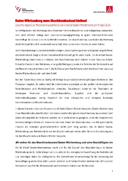 Baden-Württemberg muss Maschinenbauland bleiben! 