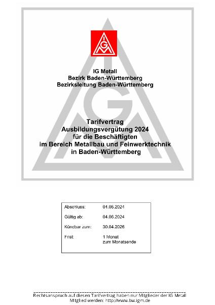 Metallbau-Handwerk: Tarifvertrag Ausbildungsvergütung 2024