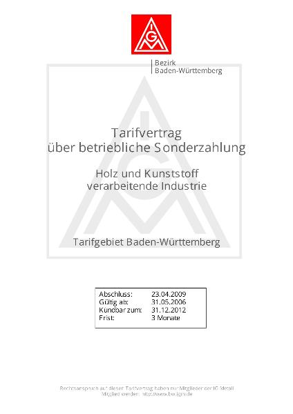 Holz- und Kunststoffindustrie: Betriebliche Sonderzahlung