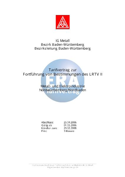 M+E-Industrie (NW/NB) ERA: Fortführung Lohn- und Gehaltsrahmen II