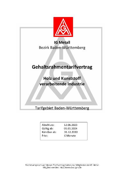Holz- und Kunststoffindustrie: Gehaltsrahmentarifvertrag 2023