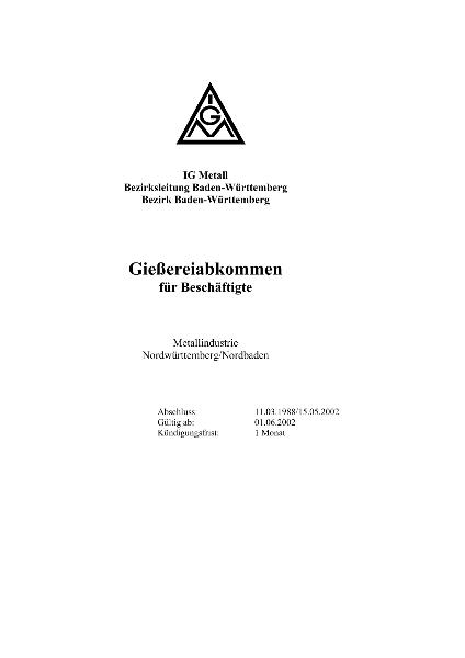 M+E-Industrie (NW/NB): Giessereiabkommen