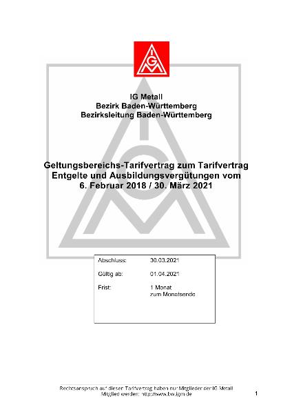 M+E-Industrie: Geltungsbereichs-Tarifvertrag