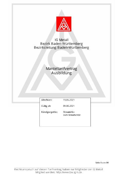 Edelmetallindustrie: Manteltarifvertrag Ausbildung