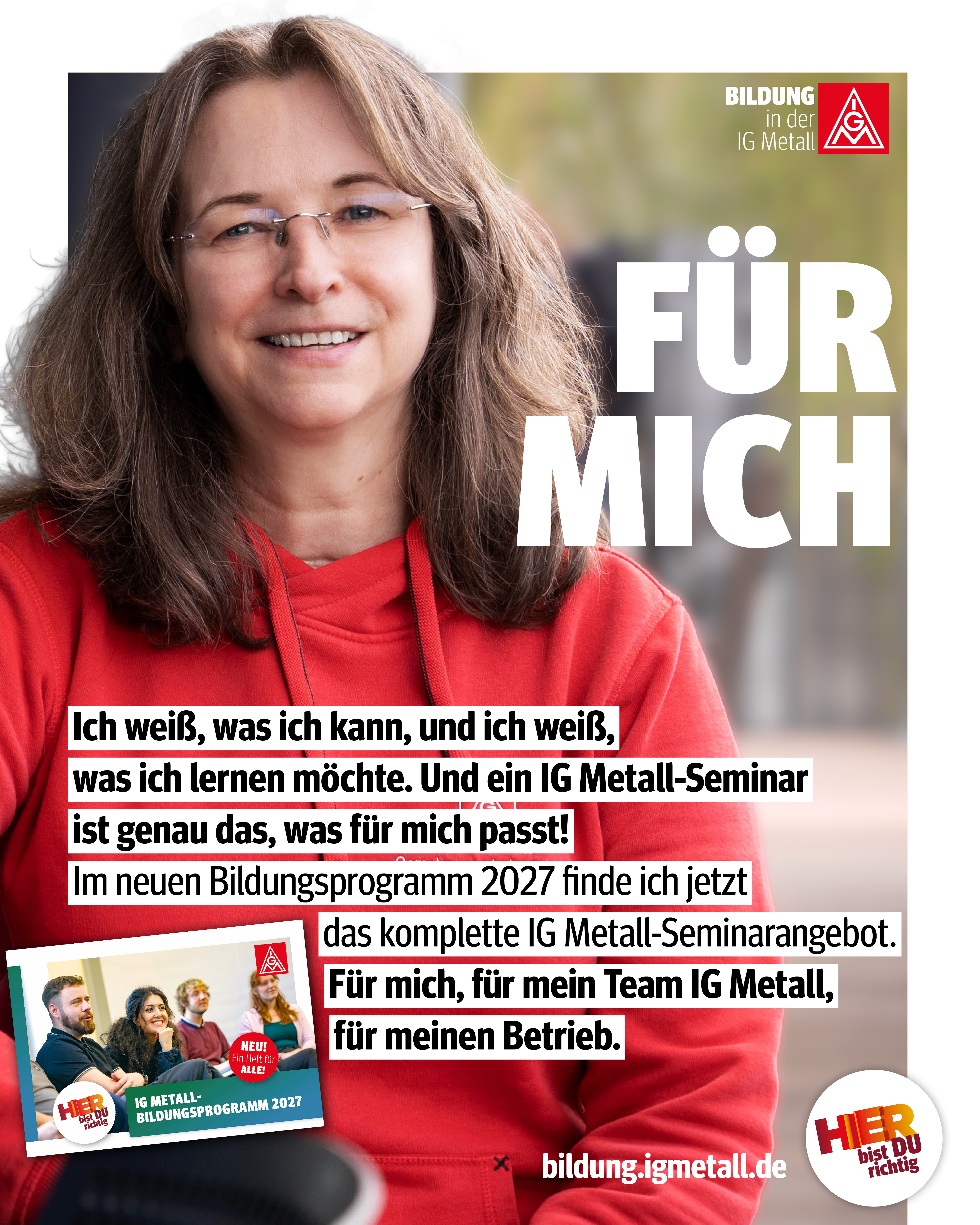 Social Media Kacheln zur Bewerbung des IG Metall-Bildungsprogramms 2027