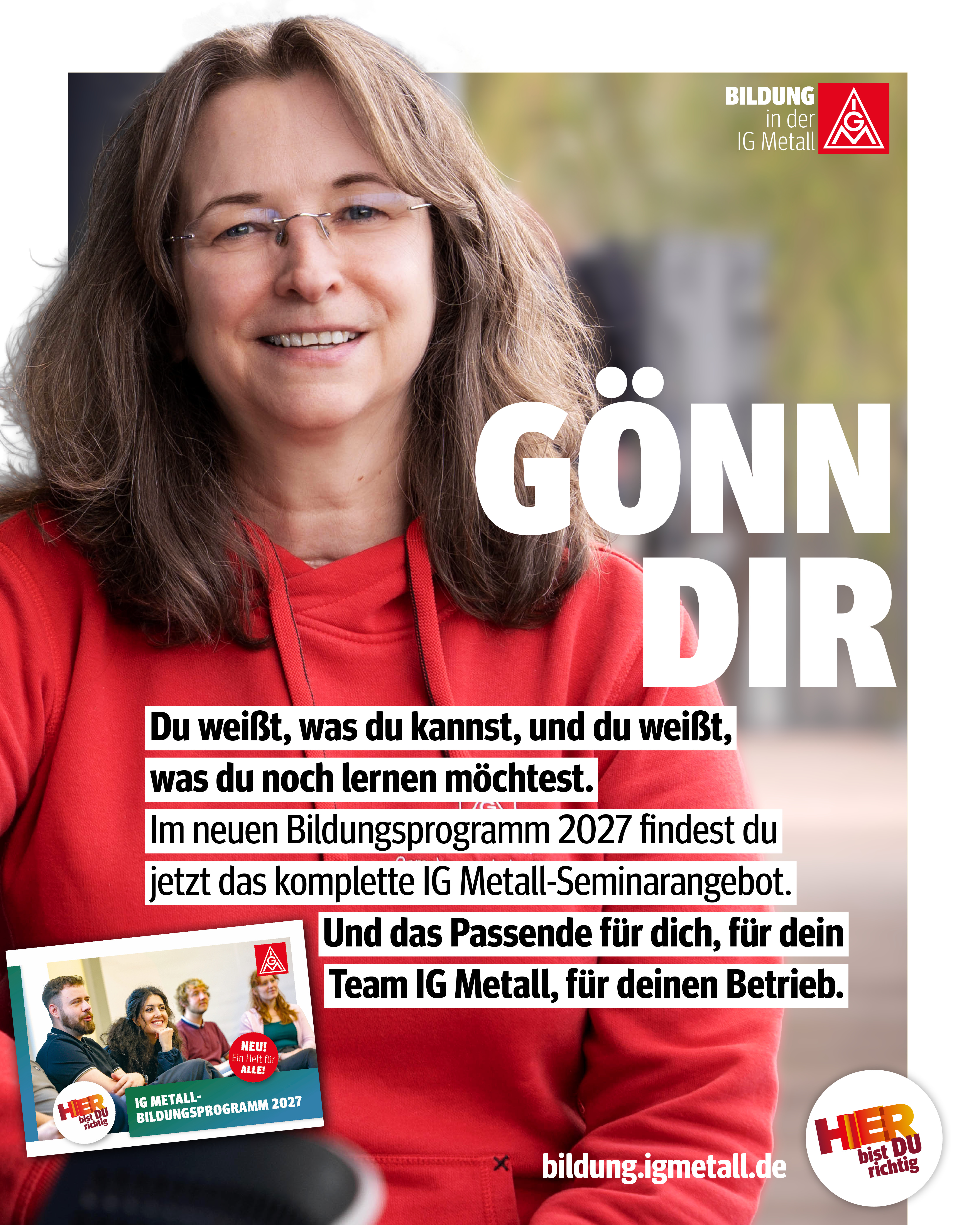 Social Media Kacheln zur Bewerbung des IG Metall-Bildungsprogramms 2027