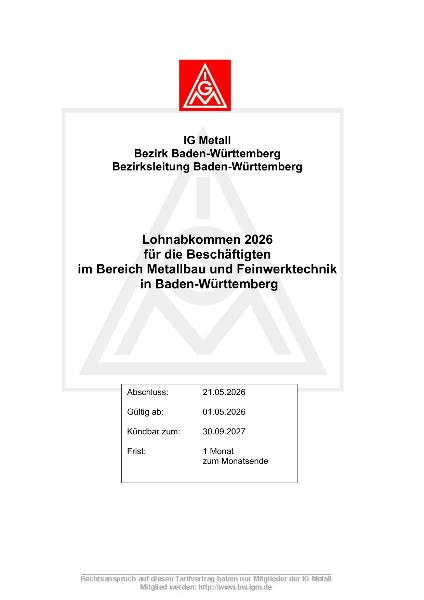 Metallbau-Handwerk: Lohnabkommen 2026