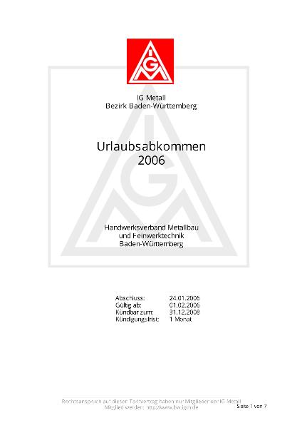 Feinwerktechnik-Handwerk: Urlaubsabkommen