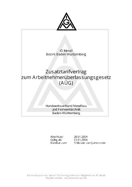 Feinwerktechnik-Handwerk: Zusatztarifvertrag zum Arbeitnehmerüberlassungsgesetz