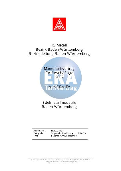 Edelmetallindustrie ERA: Manteltarifvertrag