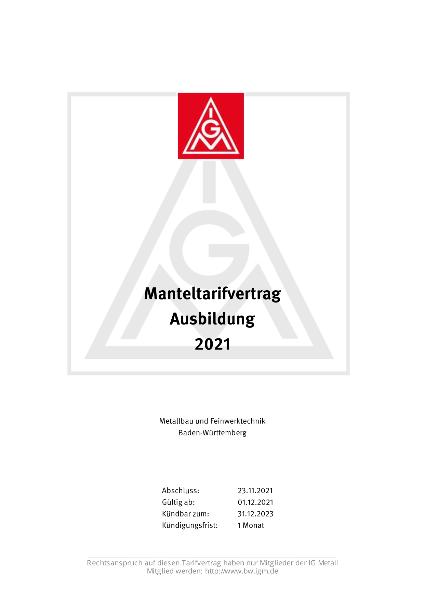 Feinwerktechnik-Handwerk: Manteltarifvertrag für Auszubildende