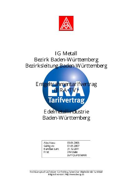 Edelmetallindustrie ERA: ERA-Tarifvertrag