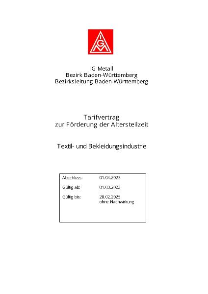 Textilindustrie: Altersteilzeit