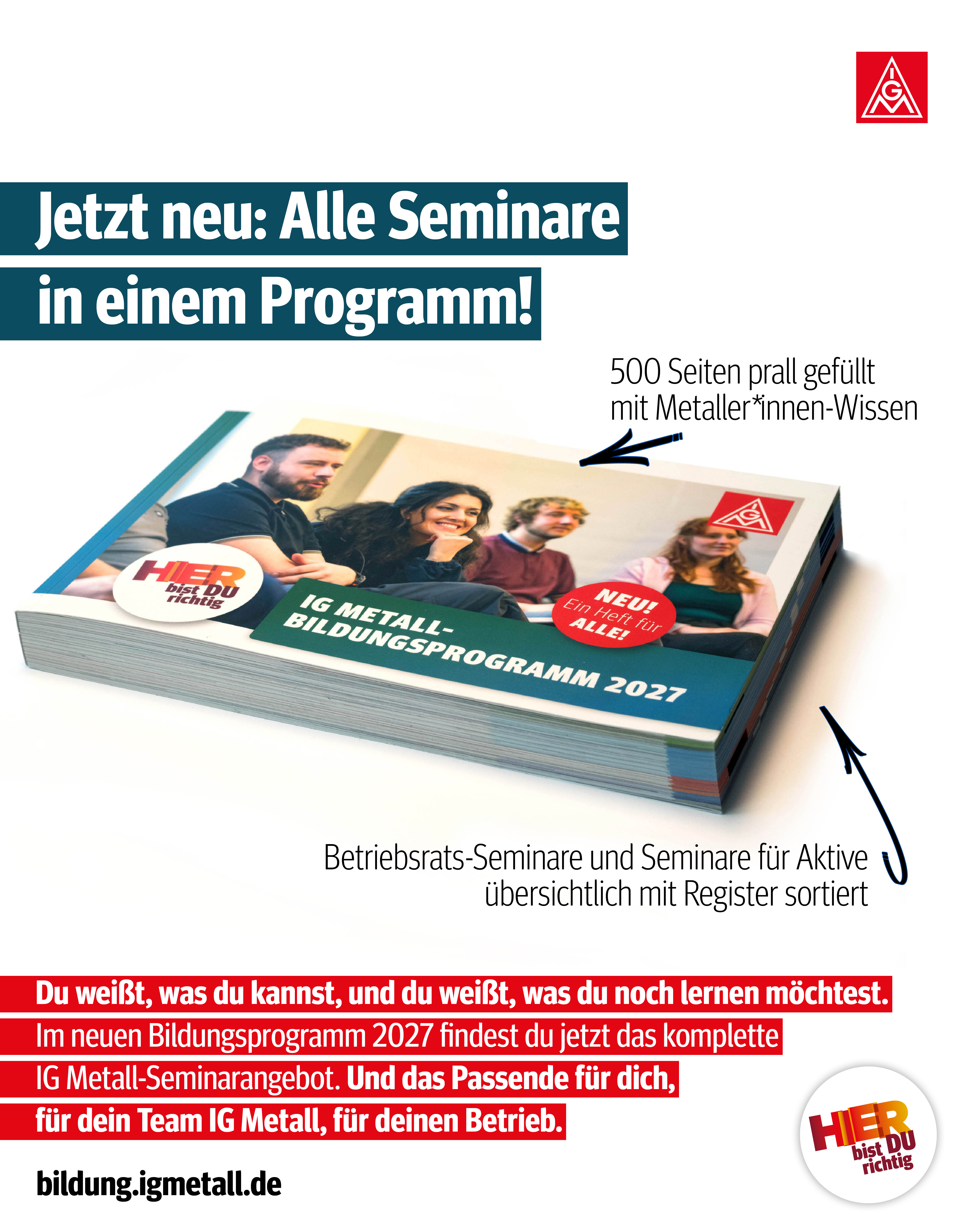 Social Media Kacheln zur Bewerbung des IG Metall-Bildungsprogramms 2027