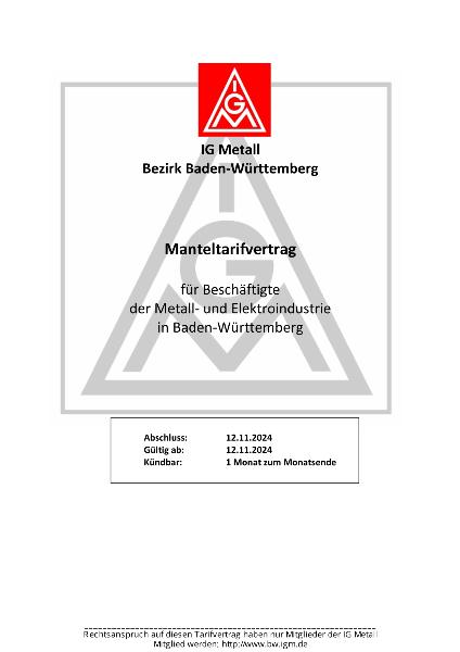 M+E-Industrie: Manteltarifvertrag