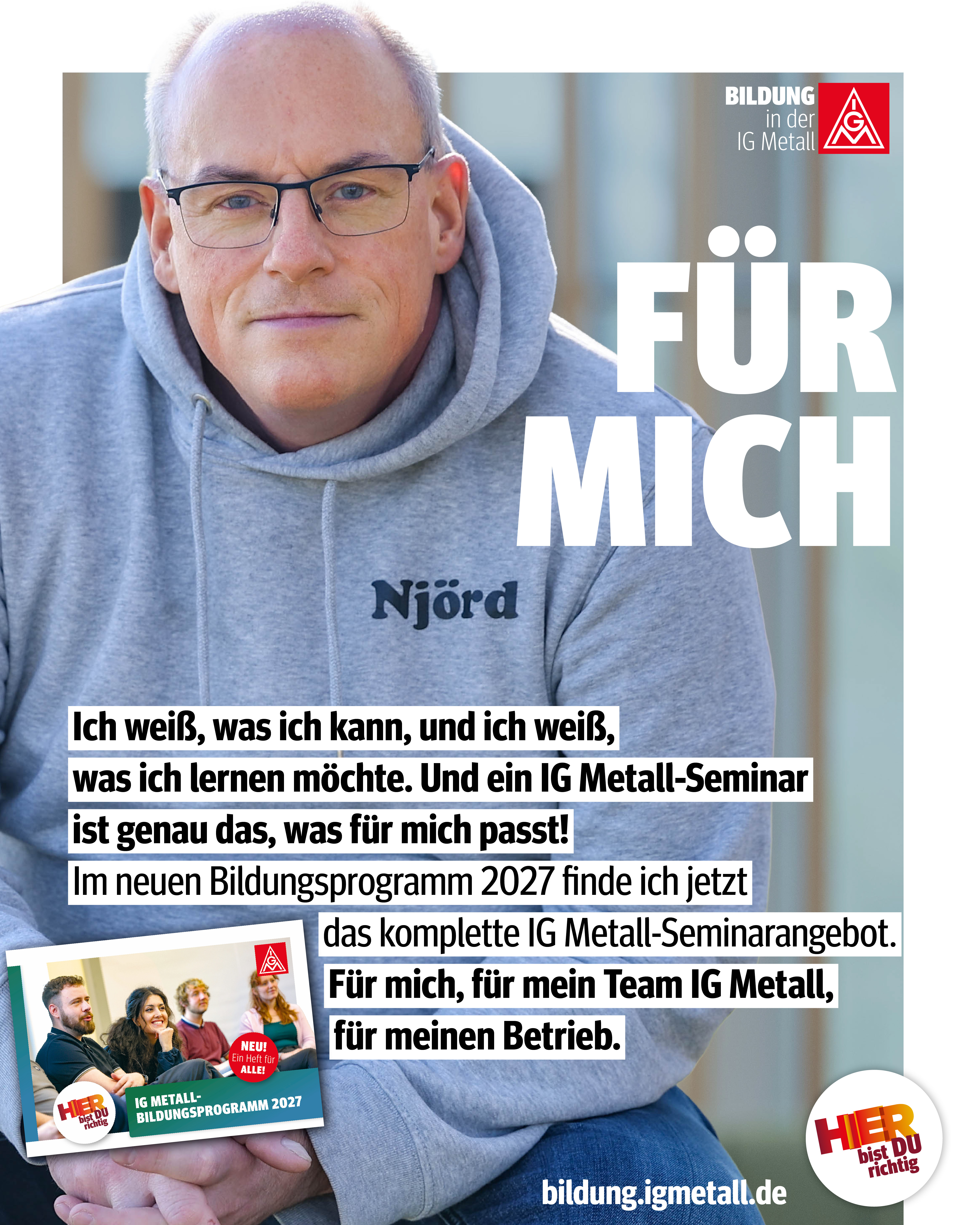 Social Media Kacheln zur Bewerbung des IG Metall-Bildungsprogramms 2027